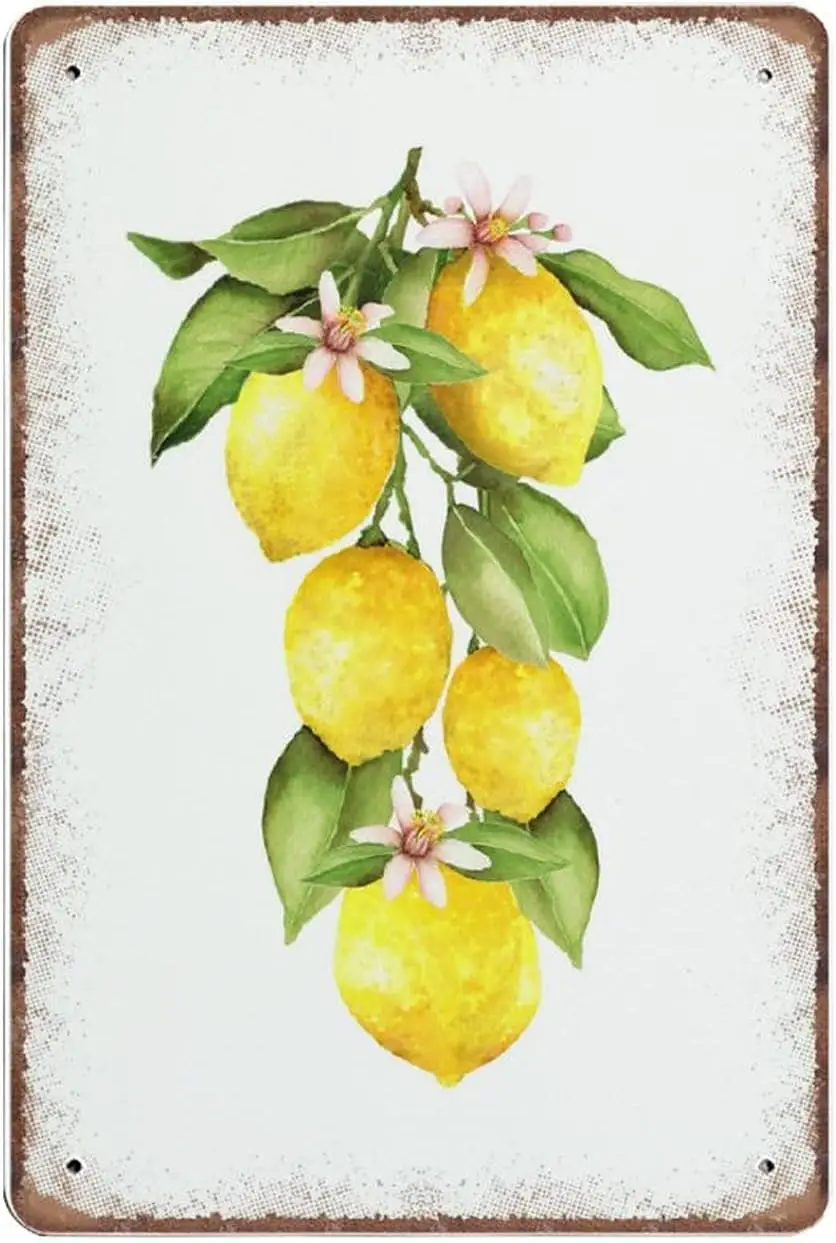 UOAIUDT Vintage Lemon Tin Sign Lemon Bunch Summer Fruit Metal Poster Retro Plaque Wall Decor Gift For Garden Men Cave Garage Cla