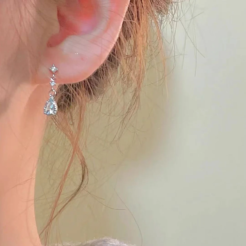 925 Silver Needle Zircon Water Drop Pendant Mini Stud Earrings For Women Classic Fashion Jewelry Light Luxury Accessories