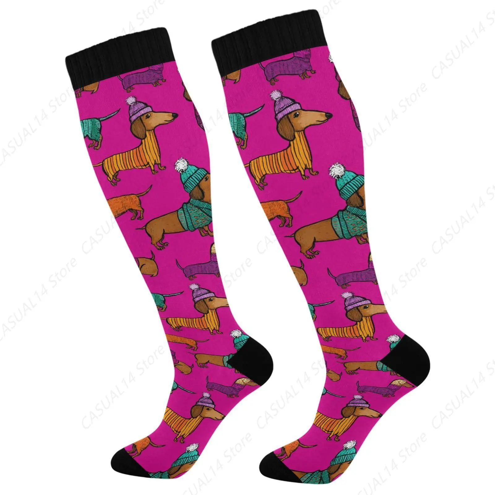 

Dachshunds Christmas Pink Compression Socks Wide Calf Knee High Socks for Women Men Support Socks for Nurses