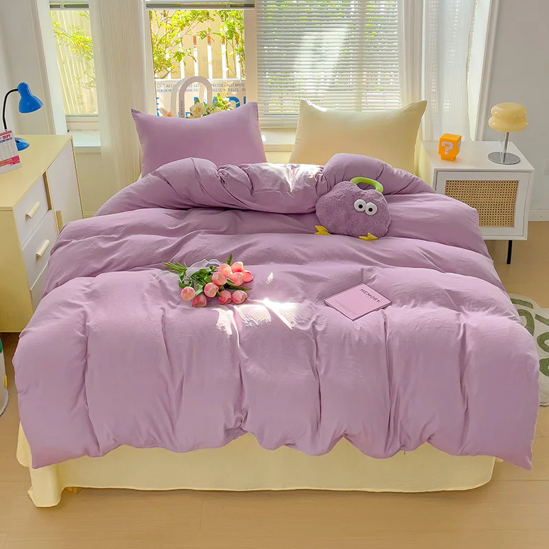 Girls Solid Color Duvet Cover Set NO Filler AB Double-sided INS Simplicity Home Bedding and Sheet Single Double Size Bedclothes