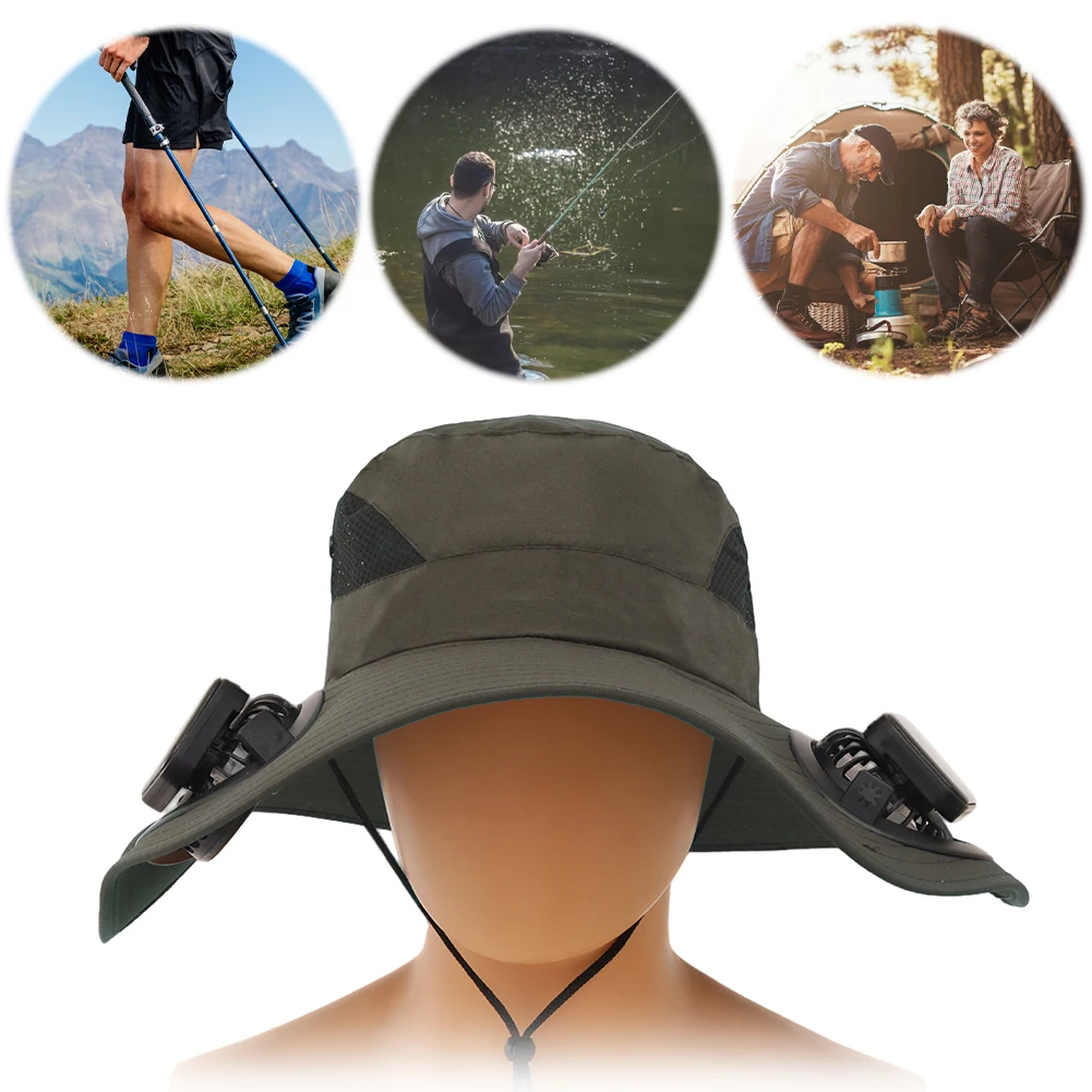 

Solar Fan Hat Sun Hat with 2 Solar Fan Wide Brim Bucket Hat Summer Cap for Men Outdoor Camping Fishing Hiking