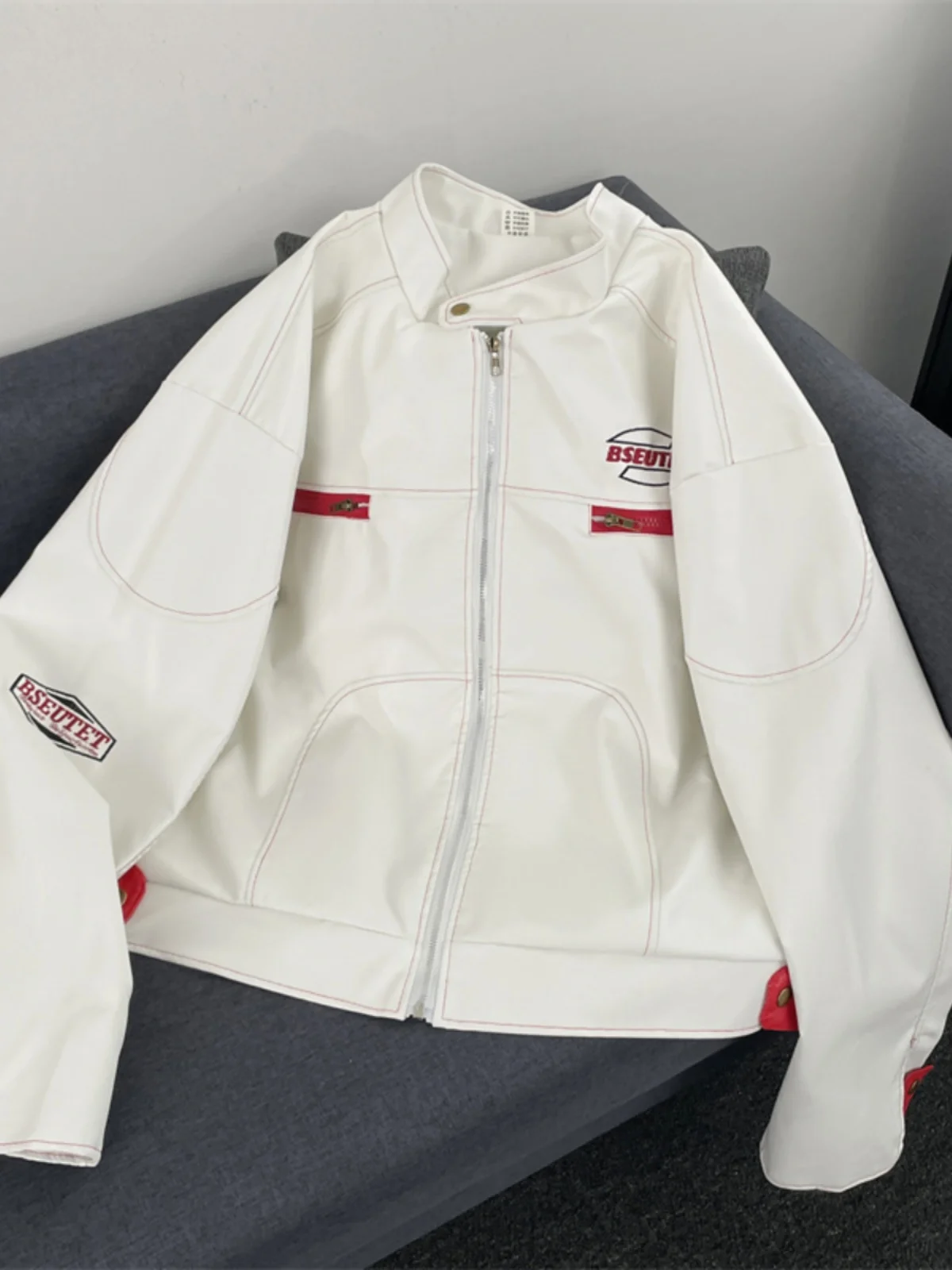 

Retro American Sle Men's PU Leather Jaet ort Loose Fit Motorcycle Clothes Spring Autumn Trend High-End Feeling Outerwear