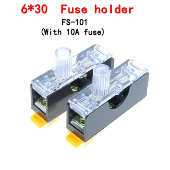 FS-101 Din Rail Mount Único Pólo Fusível, Fusível De Vidro, 6x30mm, 6x30mm Tubo, com 10A Fusível, 1Pc