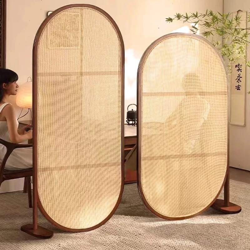 

Medieval solid wood rattan folding screen partition living room sofa facing entrance mobile seat screen Living Room modern