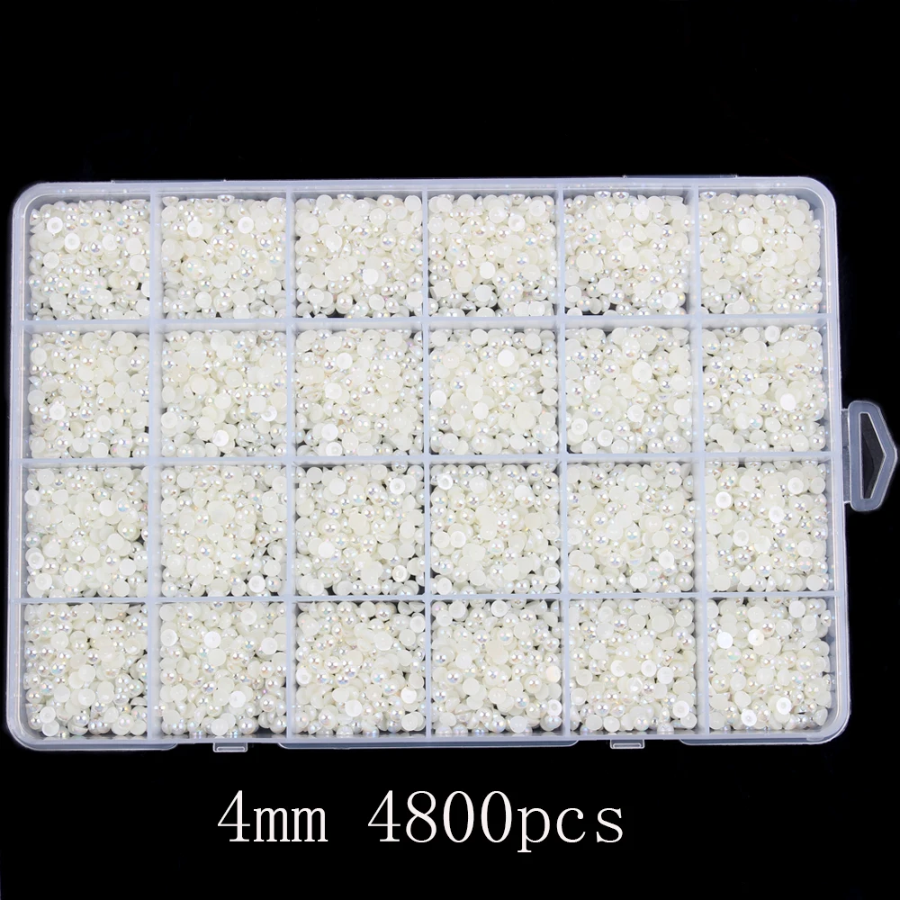 1 Box  Half Round ABS Pearl Beads Flatback Rhinestones For  Jewelry  Nail Art Garment Cup DIY Decor Craft  H1210