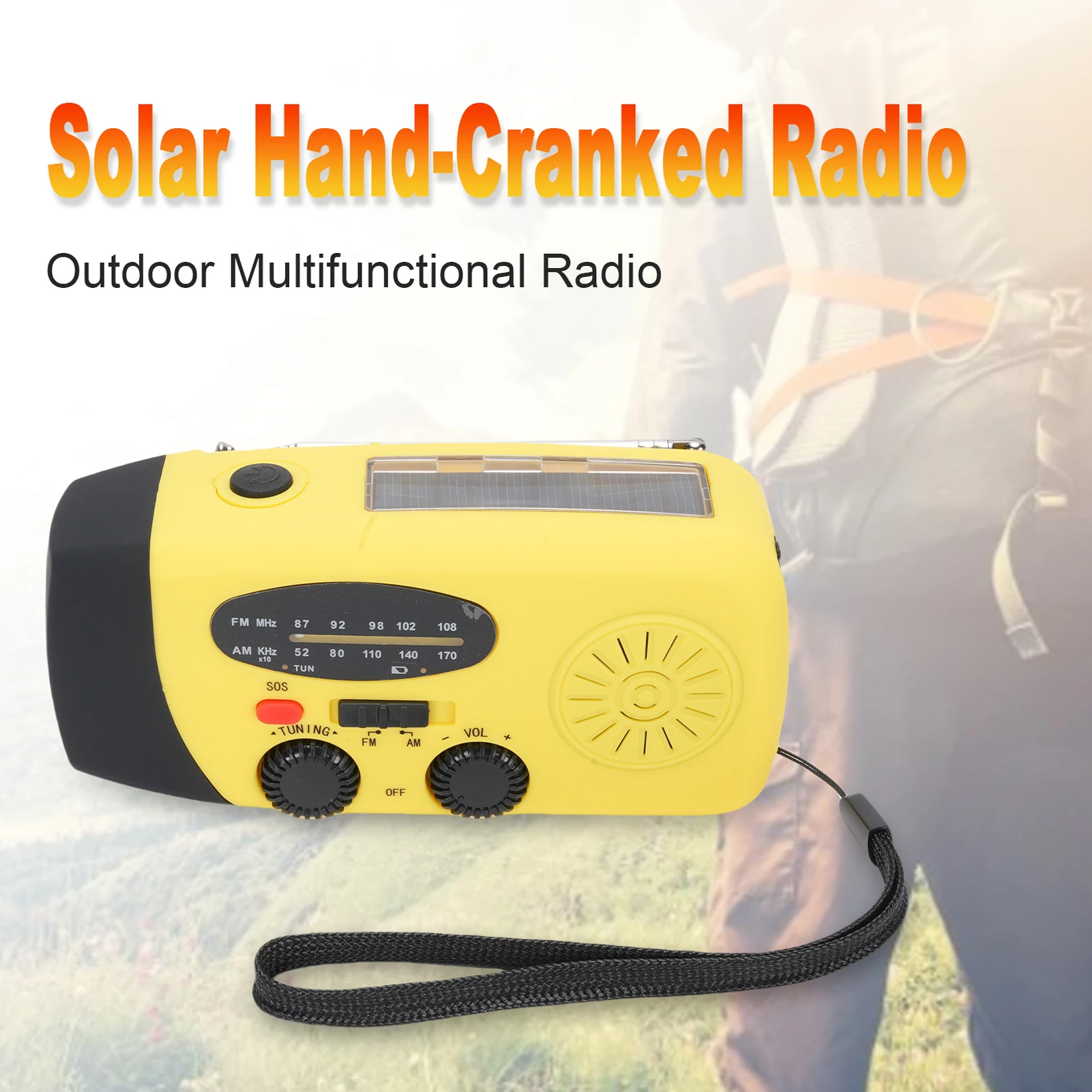 

Solar Emergency Radio with Hand Crank and Type-C Charging, AM FM Portable Radio, 5000mAh Rechargeable Battery, SOS Alarm