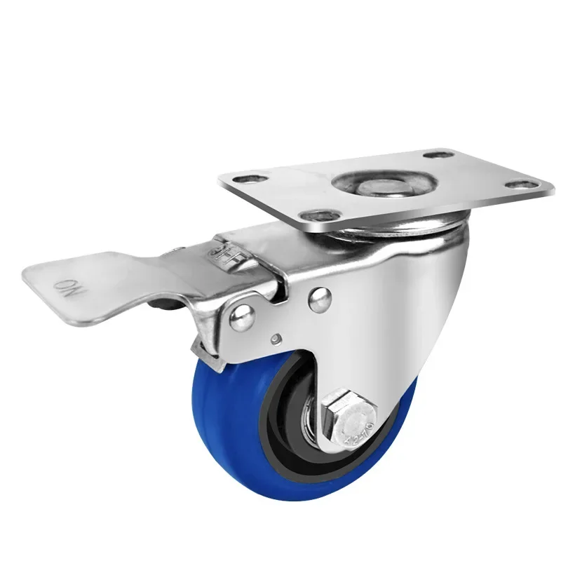(4 Packs) 4 Inch 304 Stainless Steel Casters Medium Blue TPR Twin Shaft Rubber Universal Roller Silent Wheel Caster 300KG