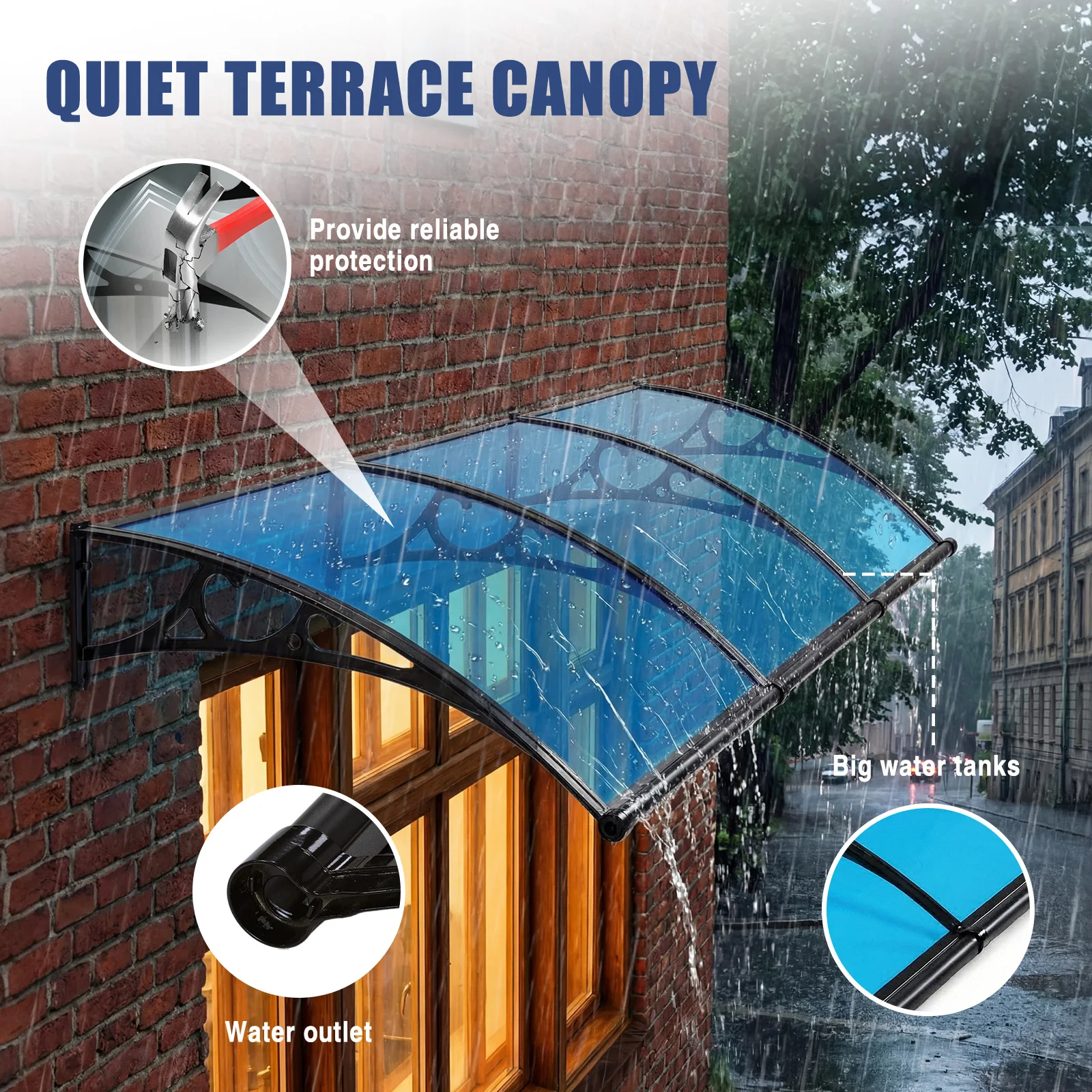 

Навес для входной двери с высокой несущей способностью, с дренажной системой для защиты от дождя, снега и солнца