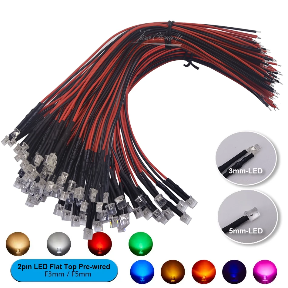 20 Teile/los 20 cm vorverdrahtet 3mm 5mm Flache Top led-leuchten Vorverdrahtet 5V 12V 24V 2pin licht-emittierende diode Für DIY Hause Dekoration