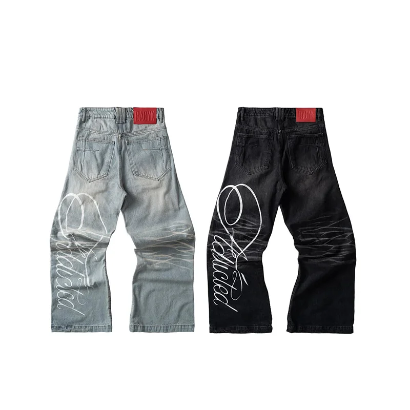 

Y2K Vintage Washed Jeans Letters Graphic Printing High Waist Loose Wide Leg Jeans Hip Hop Men Women Fashion Casual Streetwear