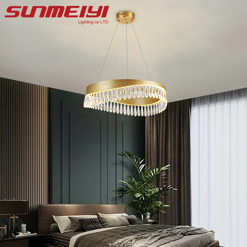 Modern Luxury Crystal Gold Chandelier Nordic Wavy Water Drop Lamps LED Lights Fixture For Restaurant Living Dining Room Bedroom
