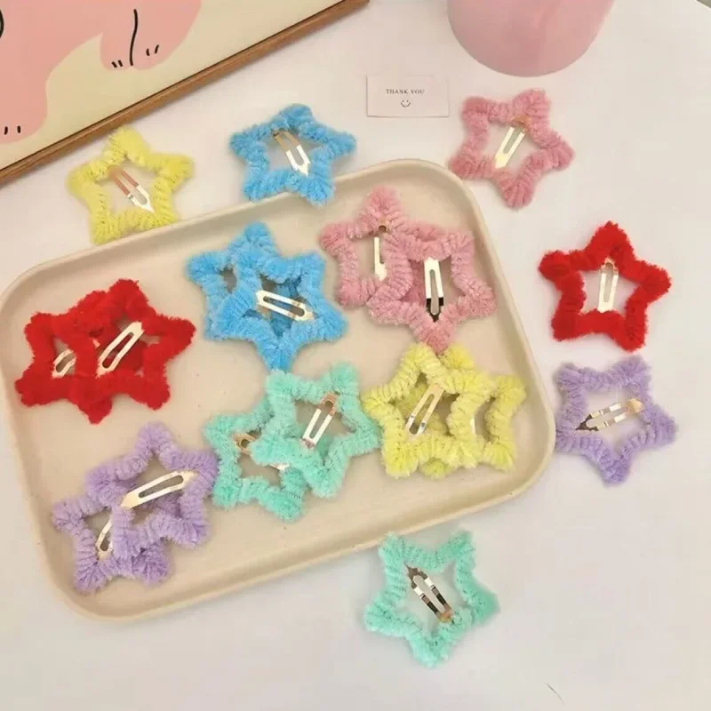 1 Pcs Candy Color Plush Star Hair Clip Hairpin Broken Hair Organizer Girls BB Clip Side Clip Hair Accessorie