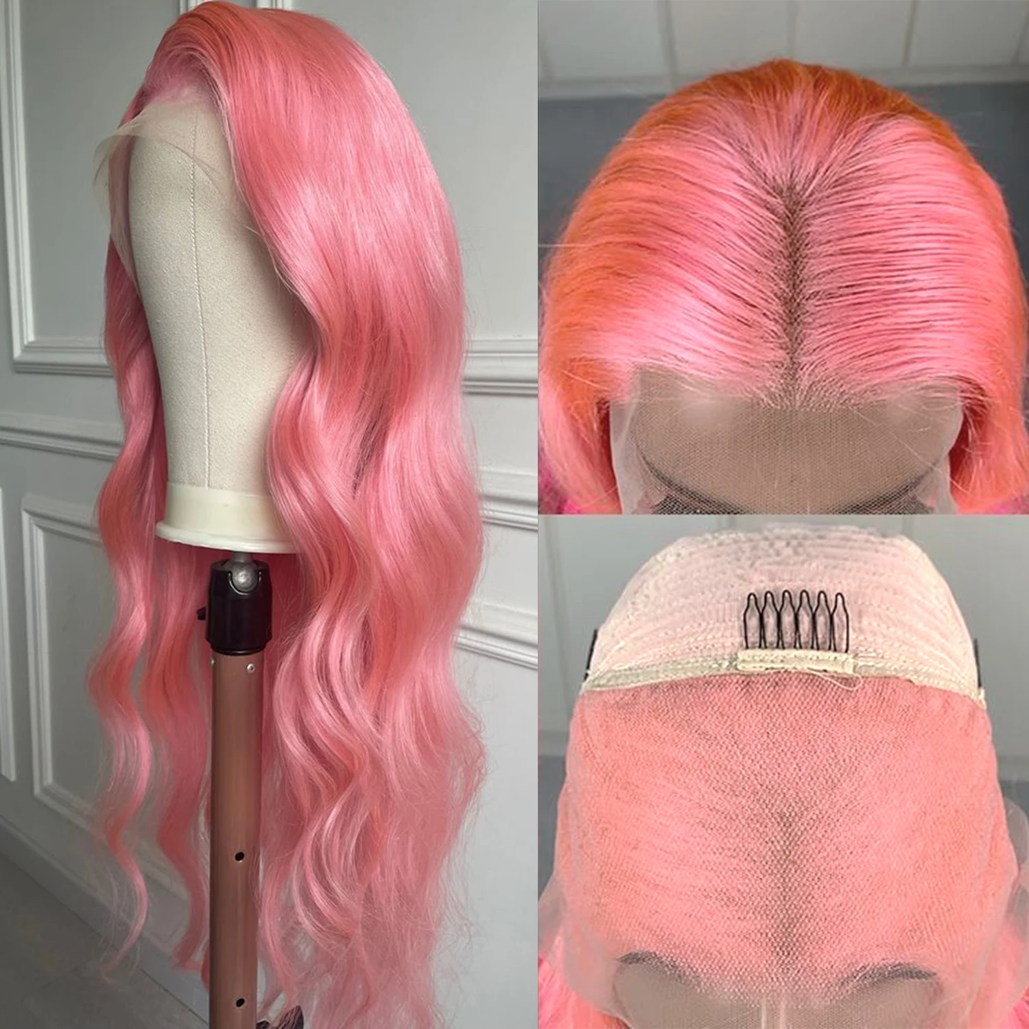 Parrucca rosa dell'onda del corpo 13x4 frontale 180 densità con parrucche colorate dei capelli umani dei capelli del bambino per le donne Parrucca anteriore del pizzo rosa per la festa quotidiana