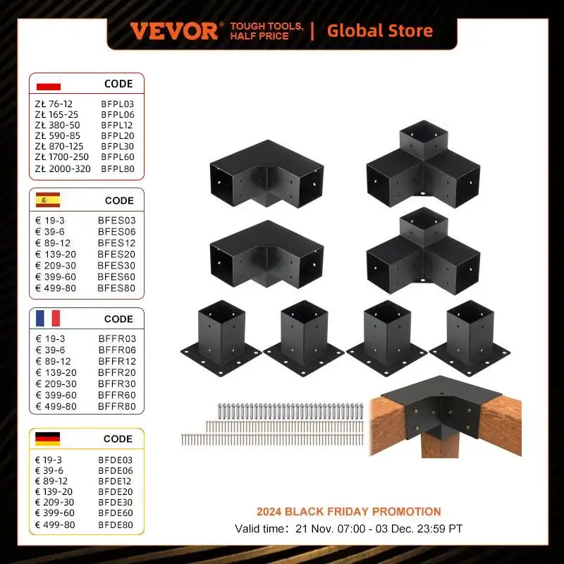 VEVOR Pergola Bracket Kit Heavy Duty Corner Bracket Woodworks DIY Post Base Kit Easy Installation Wooden Beams