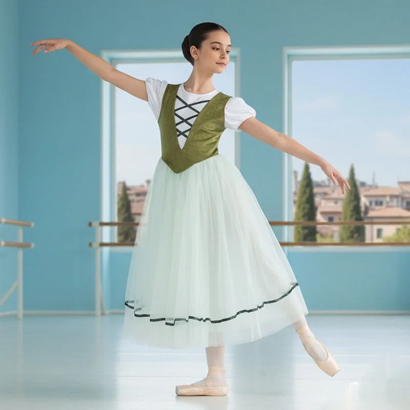 

Elegant Professional Ballet Dress with Flower Embroidery for Dance Tutu