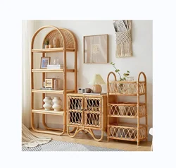 Handmade 3 Tiers Rattan Wall Shelf Storage Rack Bookshelf Home Decor Furniture Living Room Wine Bottle Display Rack