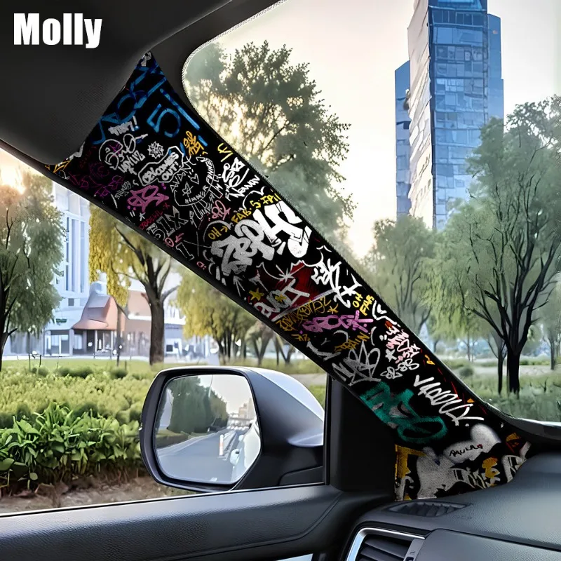 Selbstklebende Aufkleber mit schwarz-weißem Graffiti-Muster für die Renovierung von Autoinnenräumen und ABC-Säulen, DIY-Autodekoration
