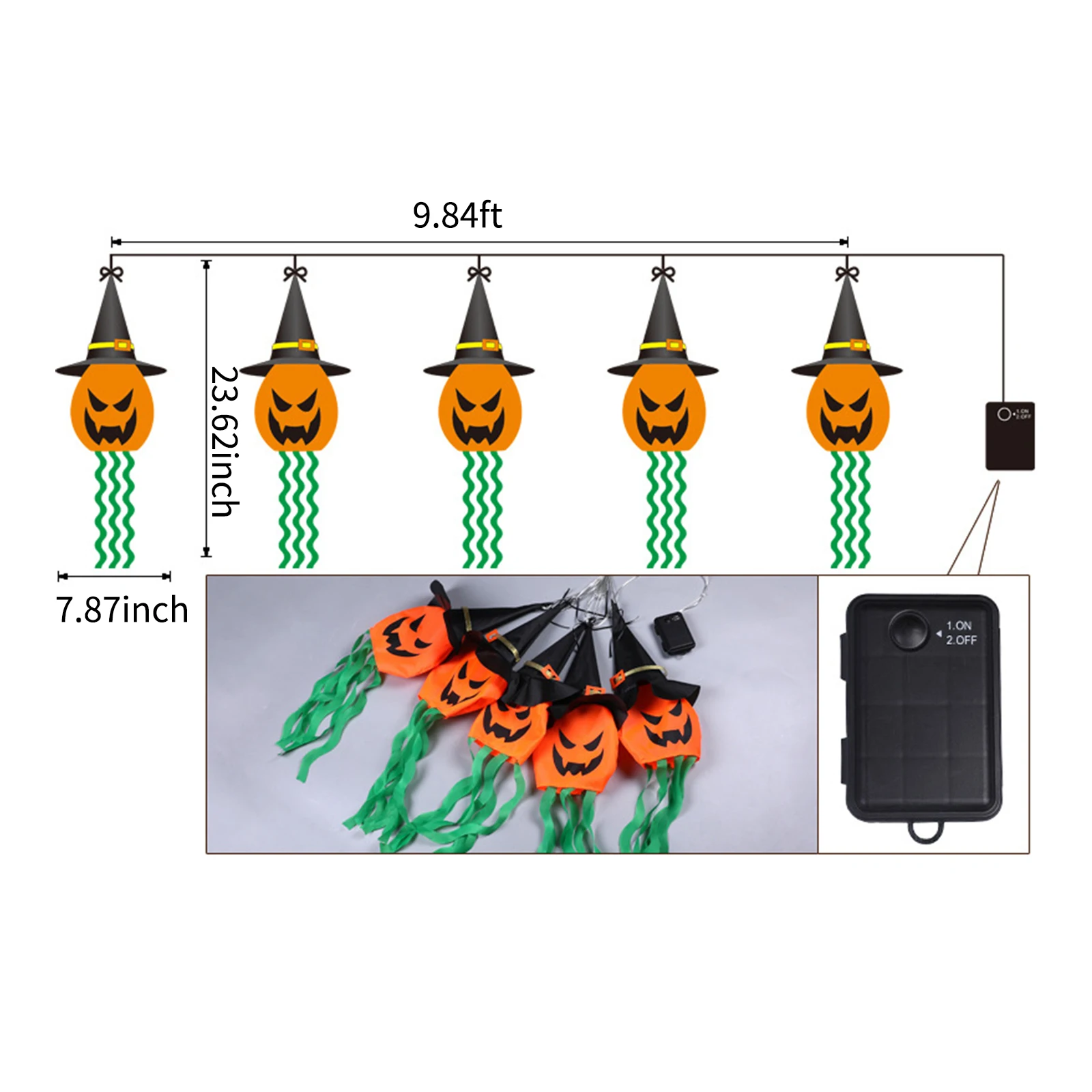 10FT Halloween Hanging Light Pumpkin Shaped LED Ghost Lamp Battery-Powered Hanging Colorful Ghost Light for Halloween Party Bar