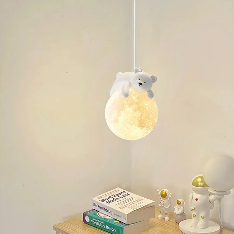 Imagem -04 - Nordic Pequeno Urso Led Luminária Bonito Coelho para Pendurar Lâmpada Sala de Jantar Quarto Criança Lustre Cabeceira Decoração Casa Luminária