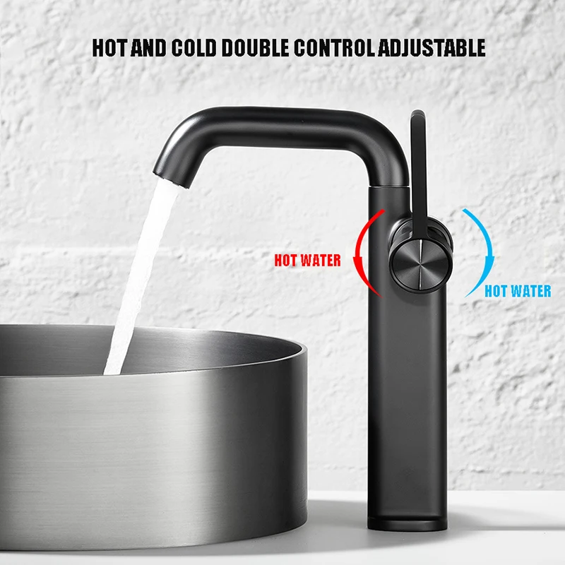 

Fashionable Black Hot And Cold Washbasin Faucet Universal Rotation And High Washbasin Hot And Cold Washbasin Faucet Bathroom Fau