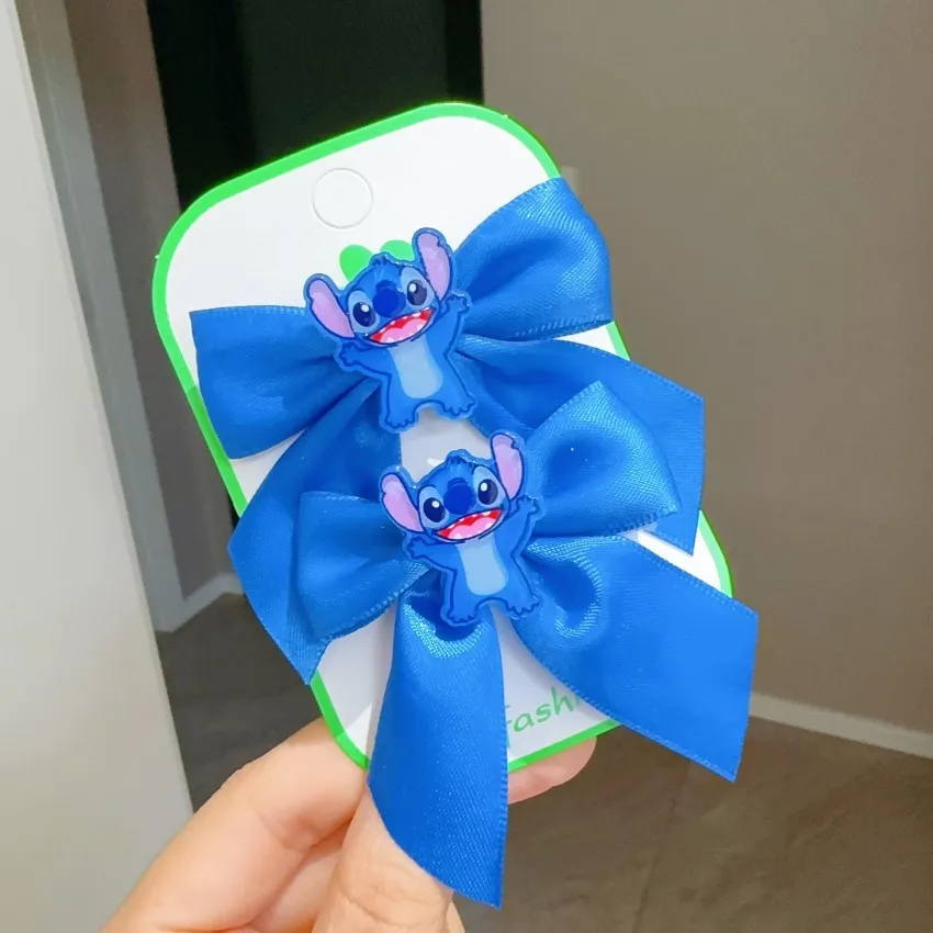 2 Stück Lilo Stitch Haarspangen für Mädchen, neue Disney Anime Schleifen, Haarnadel, Kinder, Pony, Bobby Pin, Damenmode, Kopfbedeckung, Zubehör, Geschenk