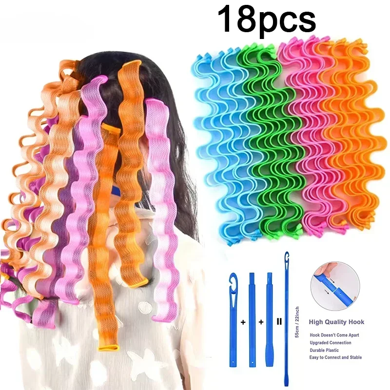 Heatless Hair Roller Spiral Hair Curlers Magic Curls Hair Rollers with Hooks No Heat Hair Curlers DIY Curly Hair Styling Kit