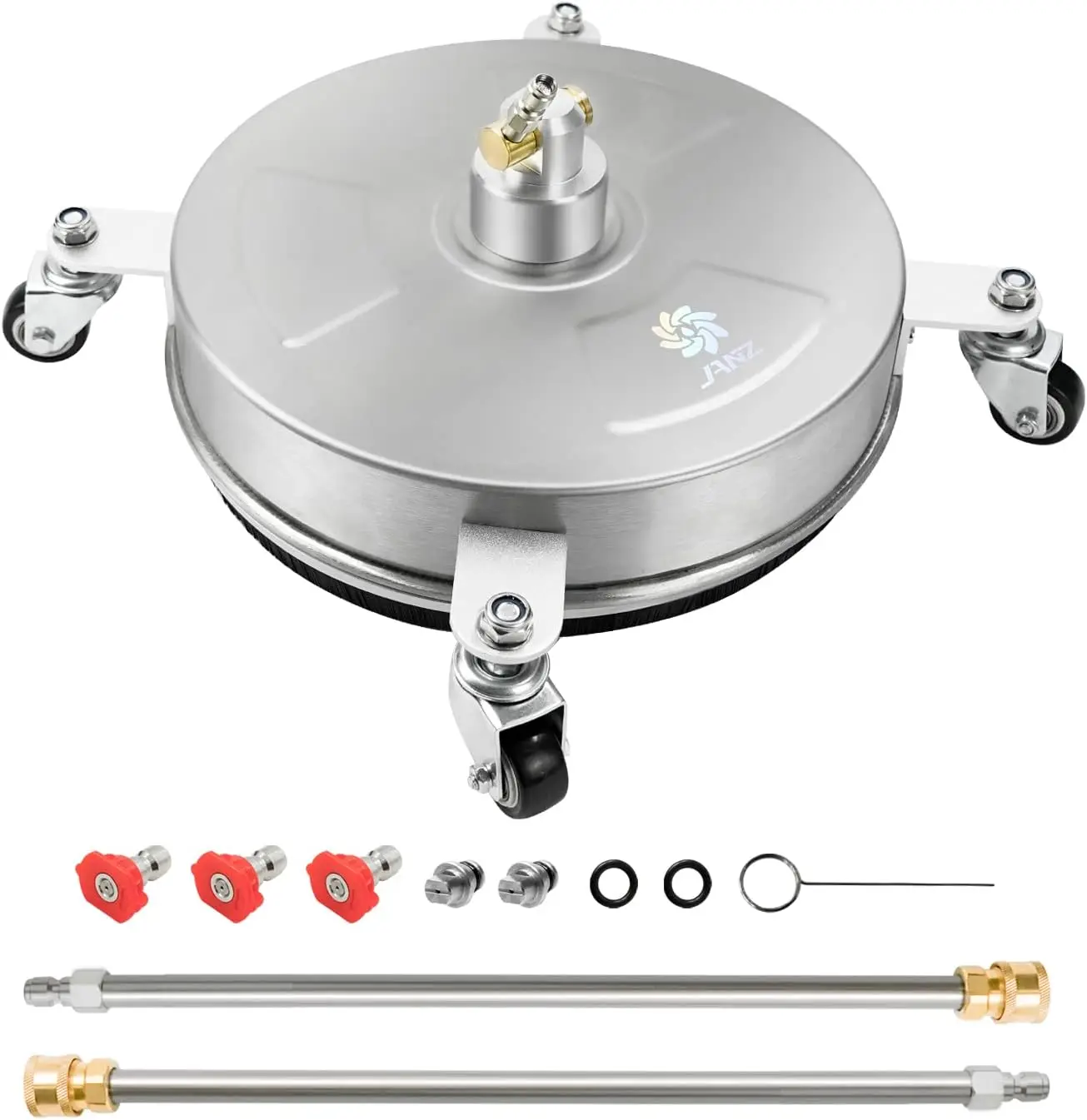 

14" Pressure Washer Surface Cleaner with 4 Wheels, Stainless Steel Housing, 1/4" Quick Plug, 2 Extension Wand