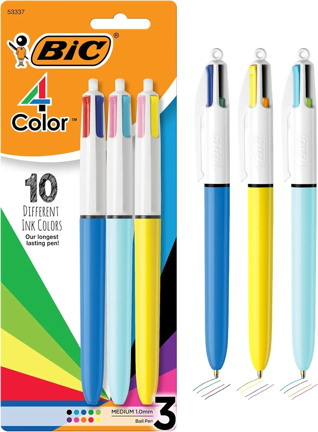 

4-Color Retractable Ballpoint Pen with Long-Lasting Ink and Comfortable Wide Barrel, 3-Count Pack in Assorted Ink