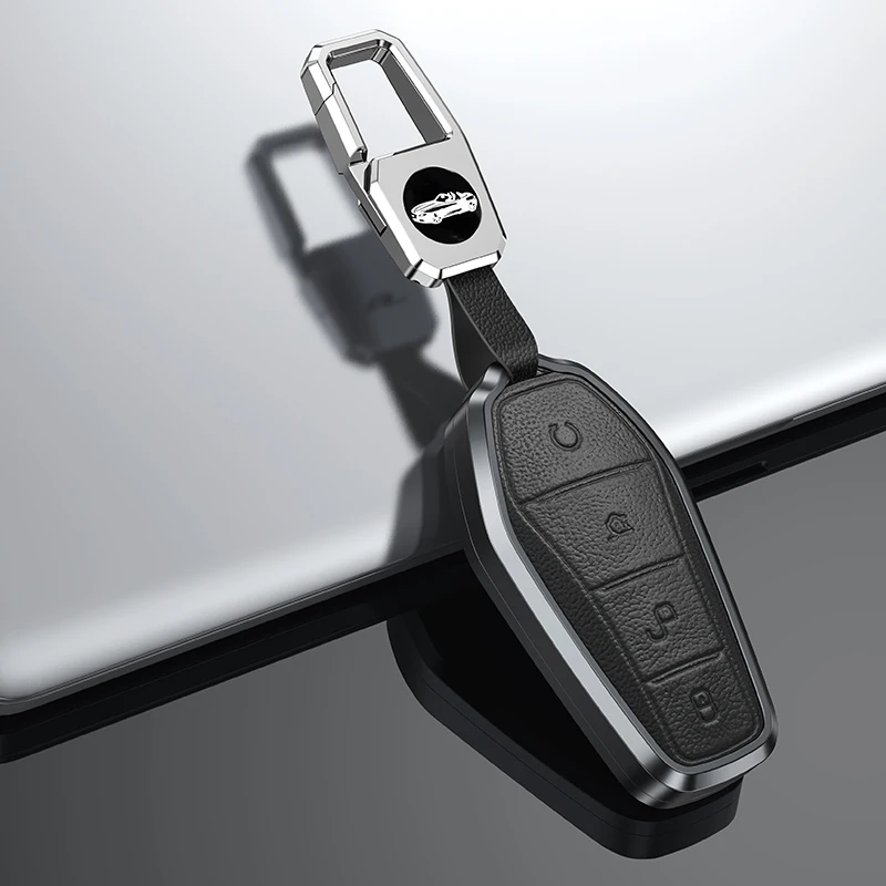

Metal Leather Car Remote Key Cover Case shell Holder Fob For BYD ATTO 3 Qin Song Plus Dmi Han Tang Dolphin Seal U EV Sealion 05