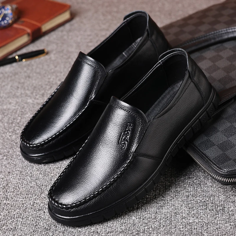 

Мужские повседневные туфли с толстой подошвой, мягкие кожаные туфли в стиле «папины», универсальные, для весны и осени, дышащие, без шнурков