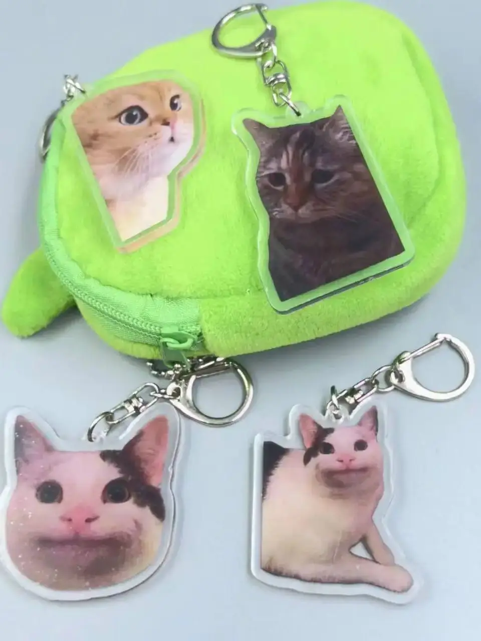 Porte-clés pendentif mignon pour sac à main pour femme, deux chats, roi prudent, mème, chat poli, choses mignonnes, cadeau bon marché pour meilleur