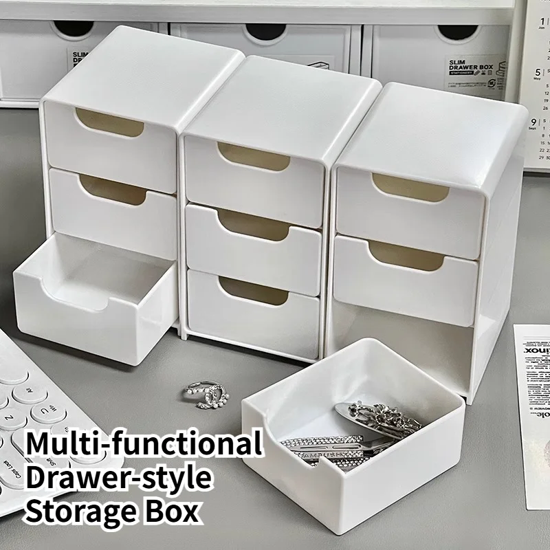 Multi-functional Drawer-style Storage Box 3-Tier Desktop Cosmetic Jewelry Organizer Office Snack Storage Box Portable Cabinet