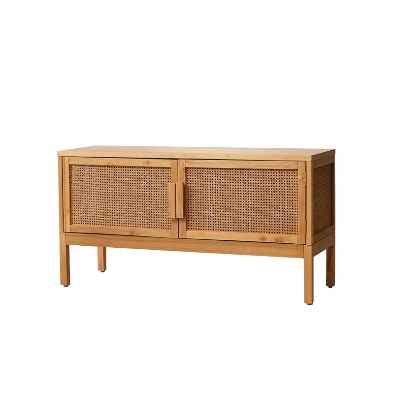 Factory Direct 2026 Rattan all solid wood TV cabinet Nordic postmodern small apartment living room furniture ash wood swing door