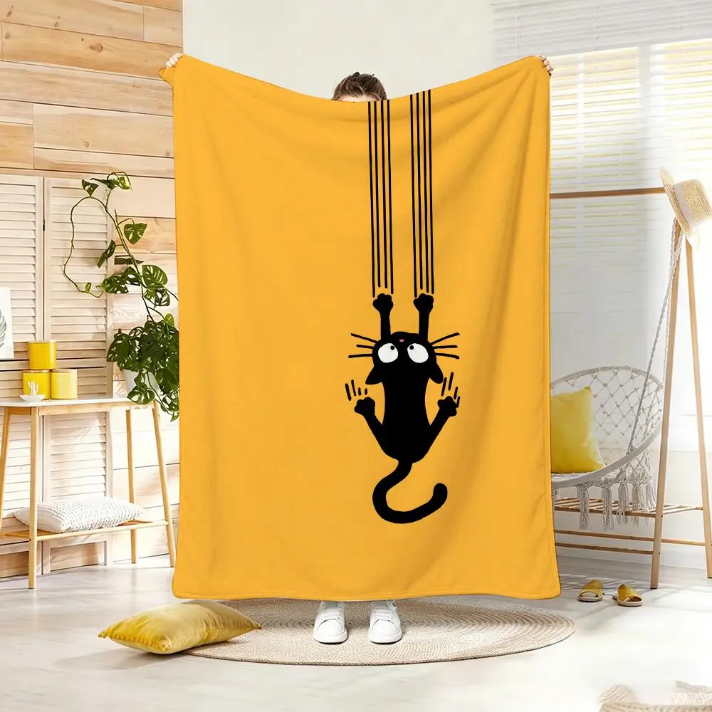 Artistic Pattern G-Goofy Black Cat Clawing Throw Lightweight  Flannel Blanket Soft Skin-friendly for Summer Cooling
