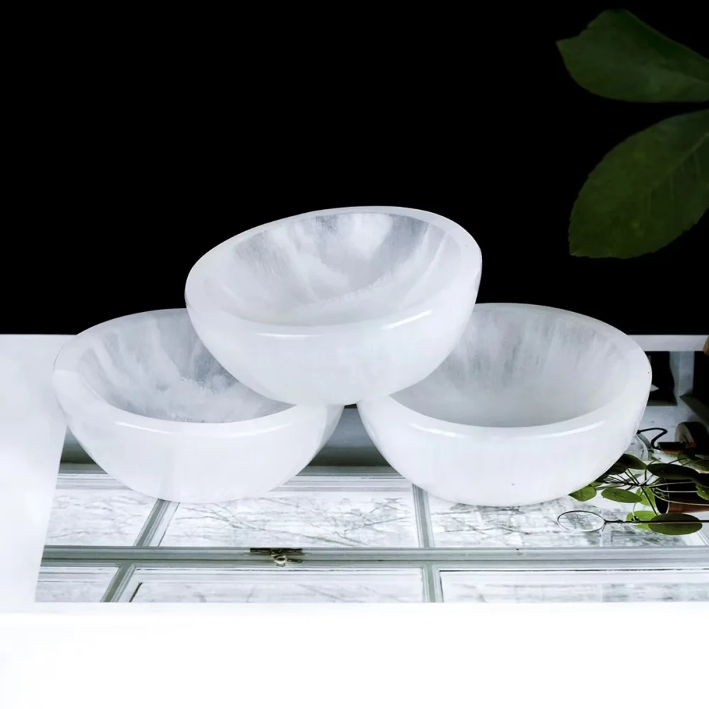 Natural Selenite Bowl Crystal Handicraft Healing Stone Divination Tool White Crystal Bowl Home Decoration