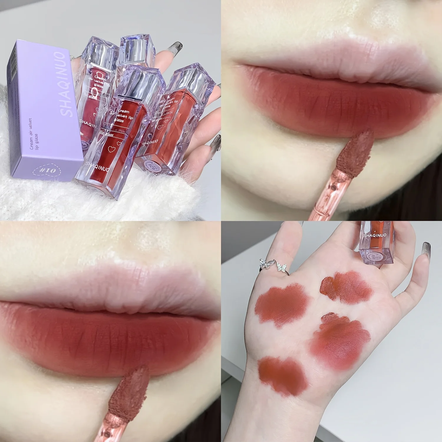 Esmalte labial de terciopelo de aire cremoso, lápiz labial mate de enfoque suave, color duradero, sin decoloración ni teñir, delicado y denso