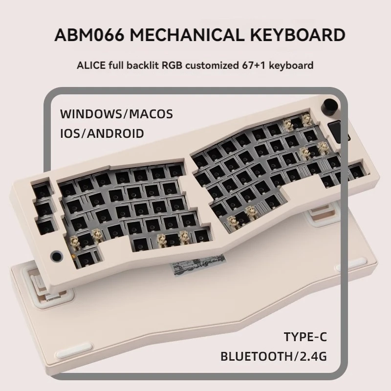 

ABM066 Custom Mechanical Keyboard/Kit Tri-mode Bluetooth/2.4G Wireless/Wired Gasket Structure RGB Light Knob VIA Keyboard Kit