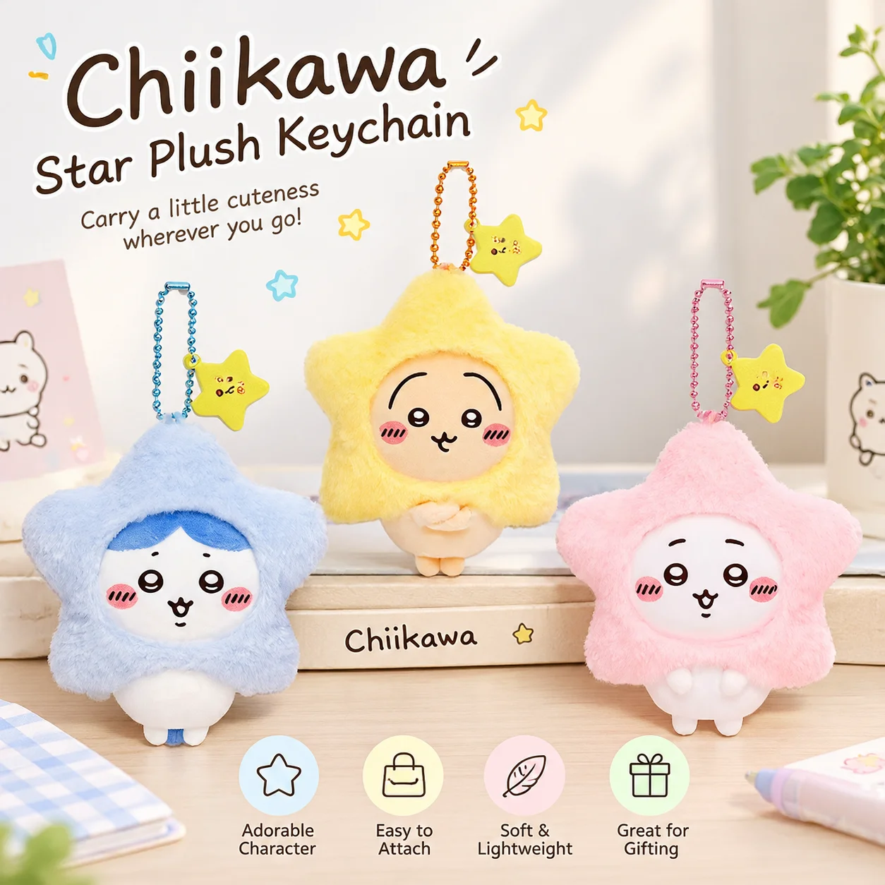 Chiikawa Wishing Star Usagi Hachiware Plush Doll Keychain Cute Anime Bag Charm Pendant Kawaii Stuffed Toy Keyring Gift Ornament