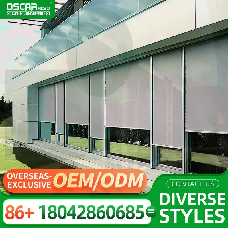 Light Filtering Electric Zip Tracks Screen Outdoor Shade Wind Resistant Roller Blinds for Windows Doors Pergolas Rolling Blind