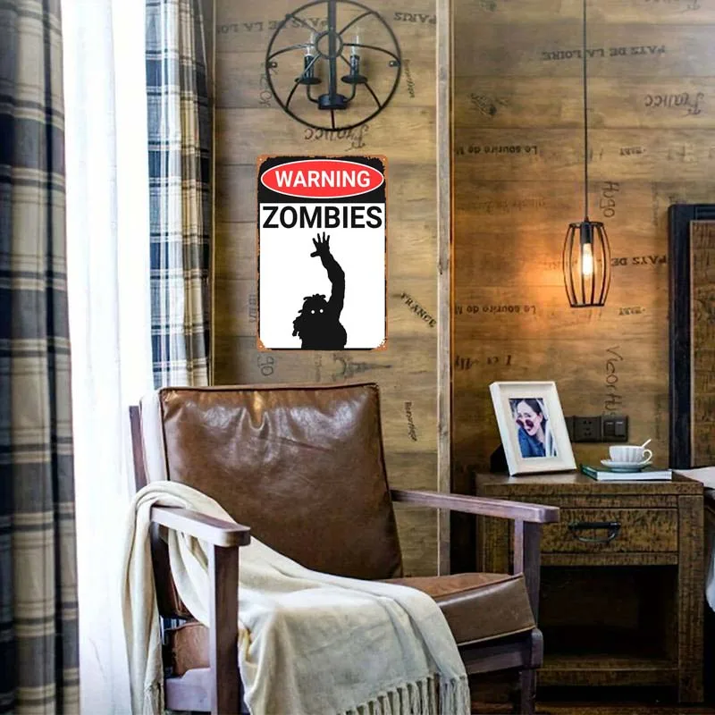 Zombies Warning Sign Funny Funny Warning Sign Wall Decoration Retro Vintage Metal Tin Signs for Outdoor Wall Decoration Man Cave