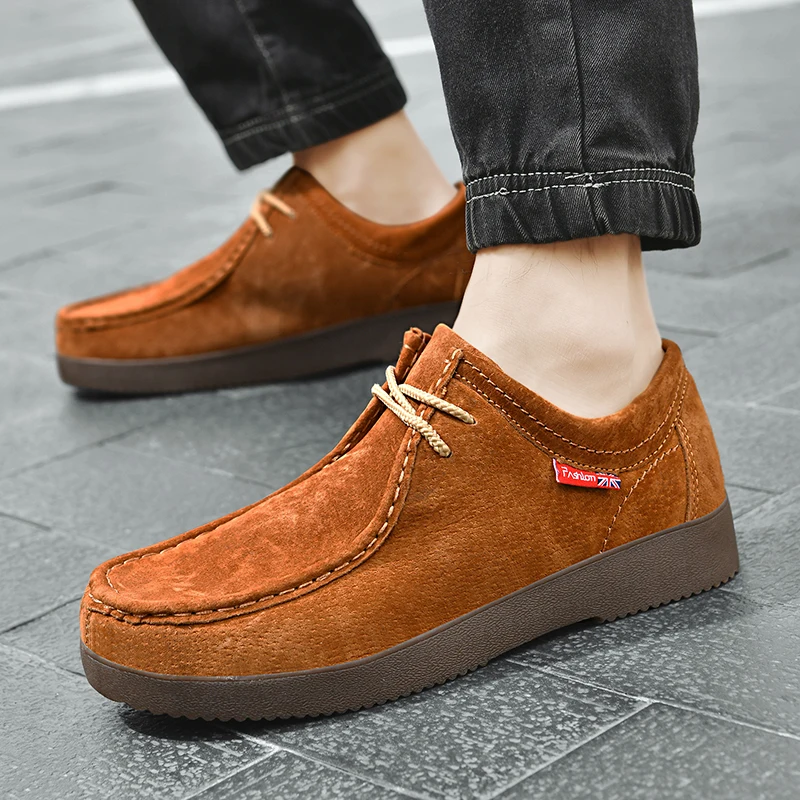 Men's Premium Genuine Leather Casual Lace-Up Loafers, Hand-Stitched Non-Slip and Wear-Resistant Business-Casual Leather Shoes