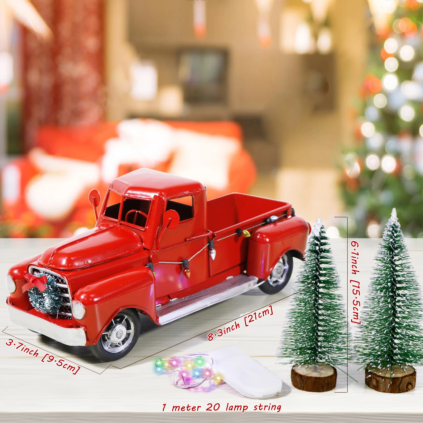 OurWarm Christmas Red Truck Desktop Decoration Ornaments Kids Xmas New Year Gifts Vintage Metal Home Decoration