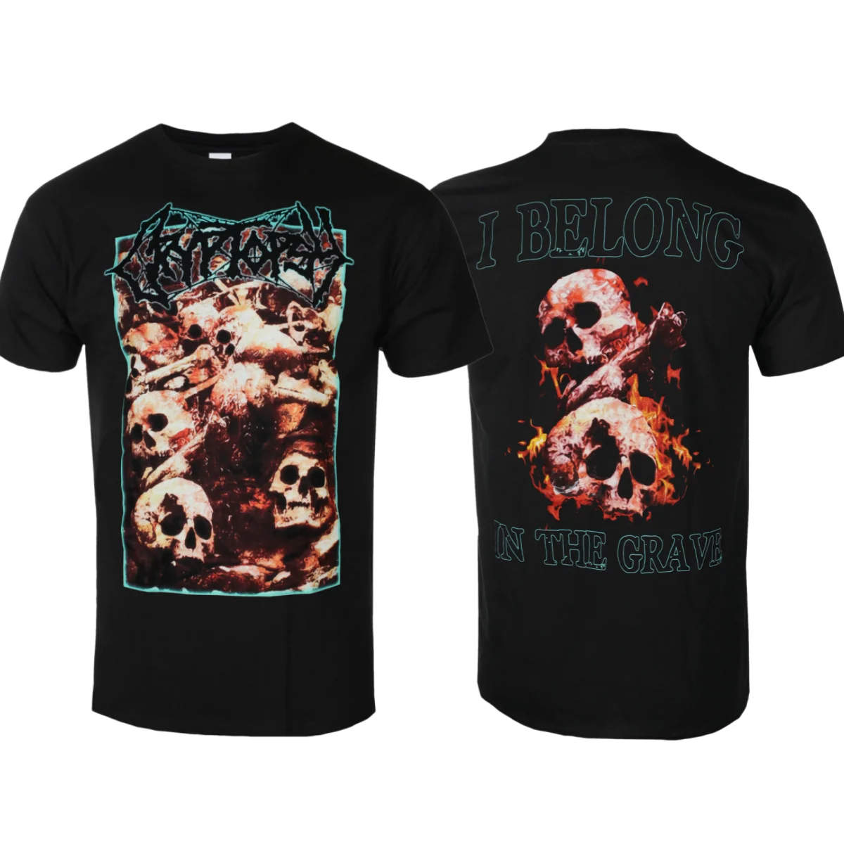 Vintage I Belong On The Grave Skull Print T-Shirt, 100% Cotton Unisex Crew Neck Tee, Dark Punk Rock Casual Tops for All Genders