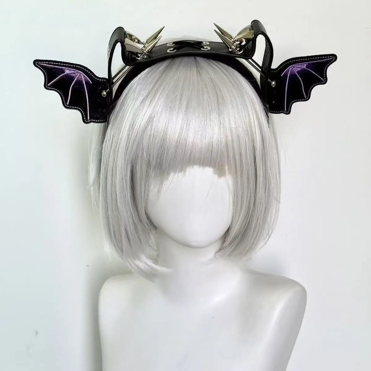 Harajuku Gothic Punk Devil Wings Hair Hoop Rivets Leather KC Headband Women Y2K Girl Punk Style Halloween Cosplay Accessory