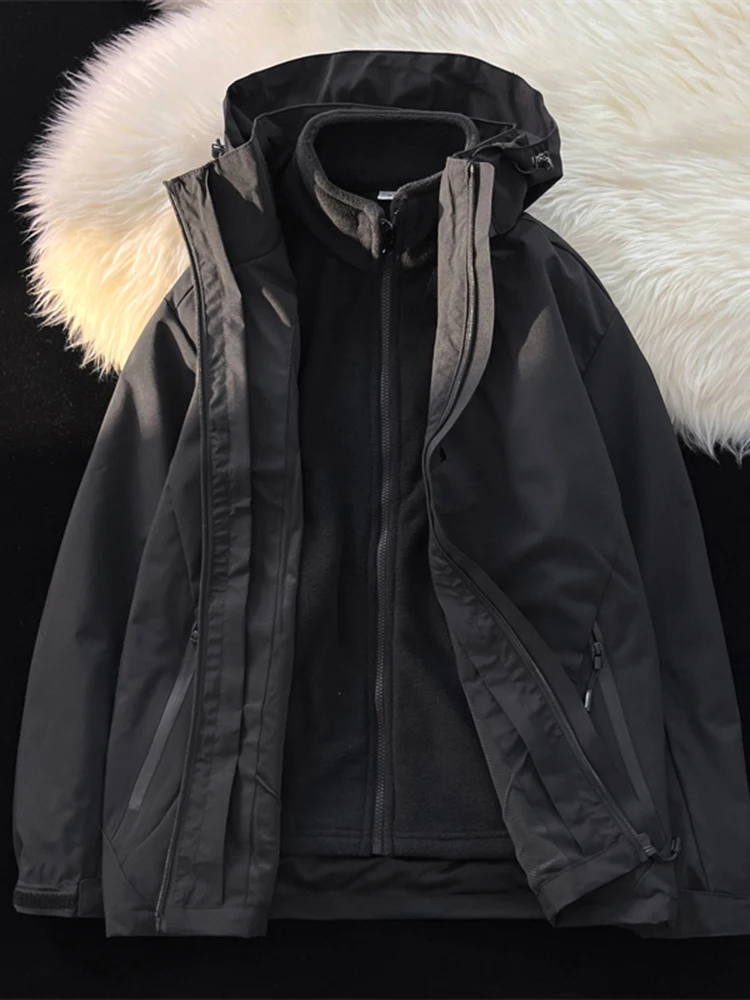 

ex Tee-in-One Detachable Fce Inner Jaet Spring Autumn American Functional Jaet Hooded Zipper Closure Long...