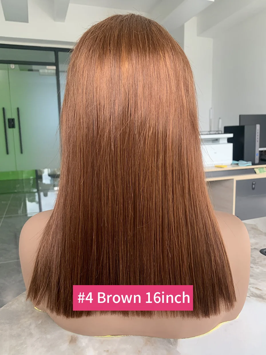 شعر بشري فيتنامي حقيقي باروكة أمامية من الدانتيل شعر مستعار قصير بوب 4 بني شوكولاتة ملونة فاتحة عقدة مبيضة باروكة من شعر طبيعي