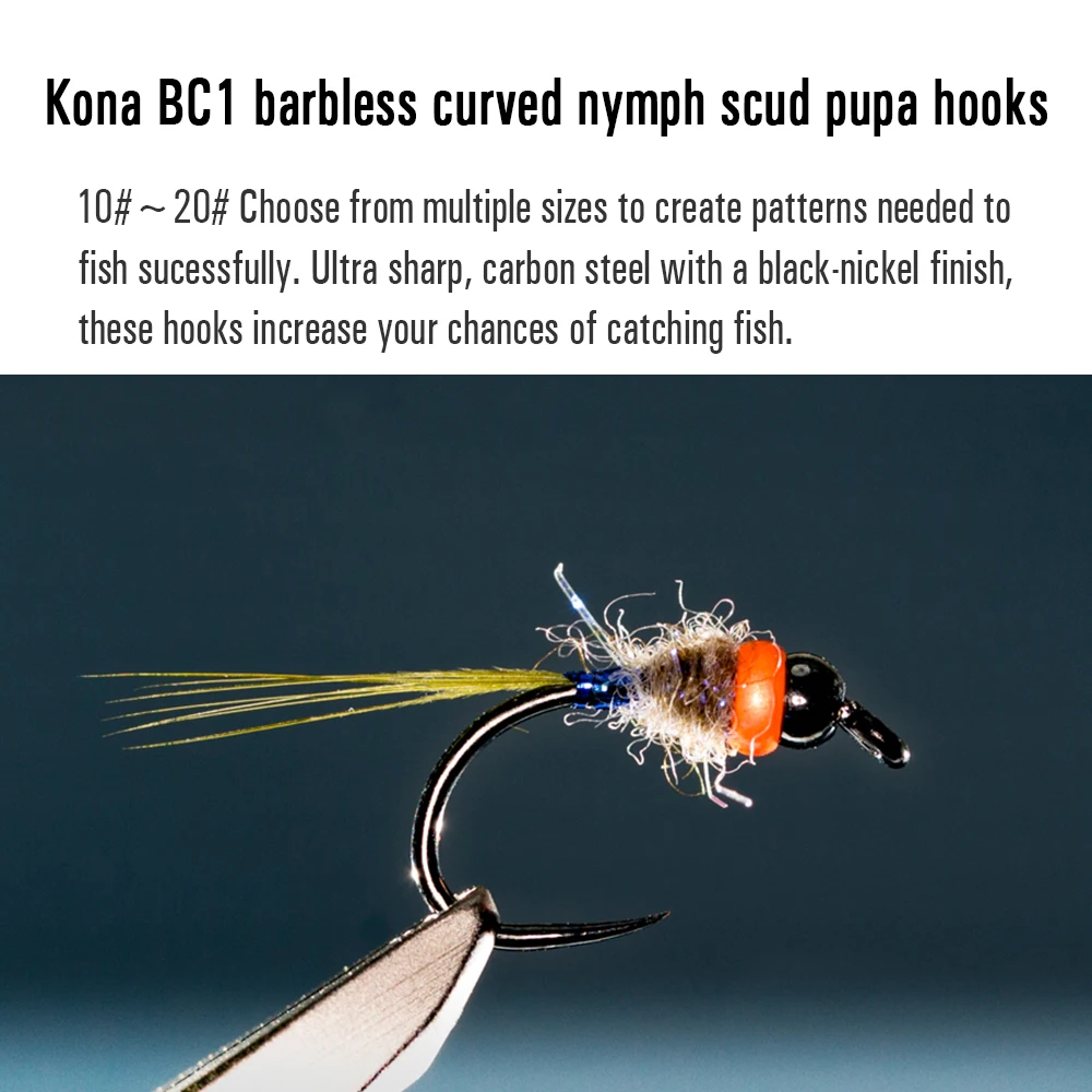 Vtwins 30PCS  Fly Fishing Hooks Black Nickel Finish High Carbon Steel Curved Nymph Scud Pupa Fly Tying Hook Fishing Accessories