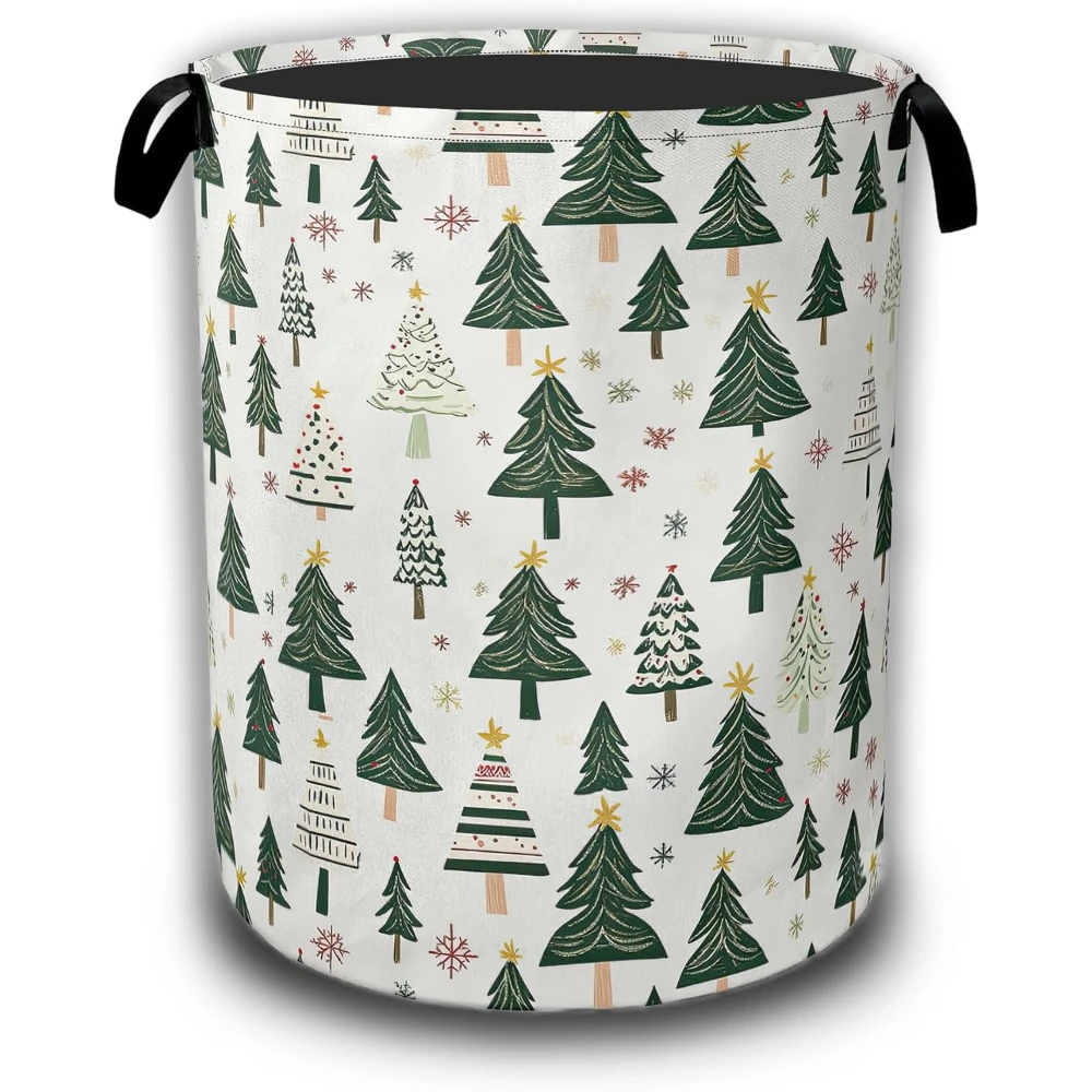 

Christmas Pine Tree Laundry Basket,Waterproof Foldable Laundry Hamper,Dirty Clothes Basket, Linen Bin Storage Organizer