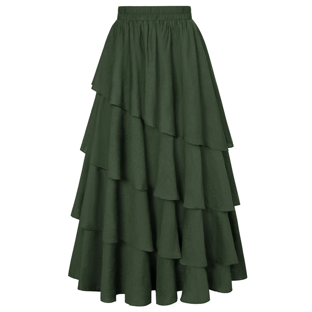 

SD Women Skirt Vintage Renaissance Big Swing High Waist Elastic Waist Temperament 4-Layer Flared A-Line Skirt Streetwear