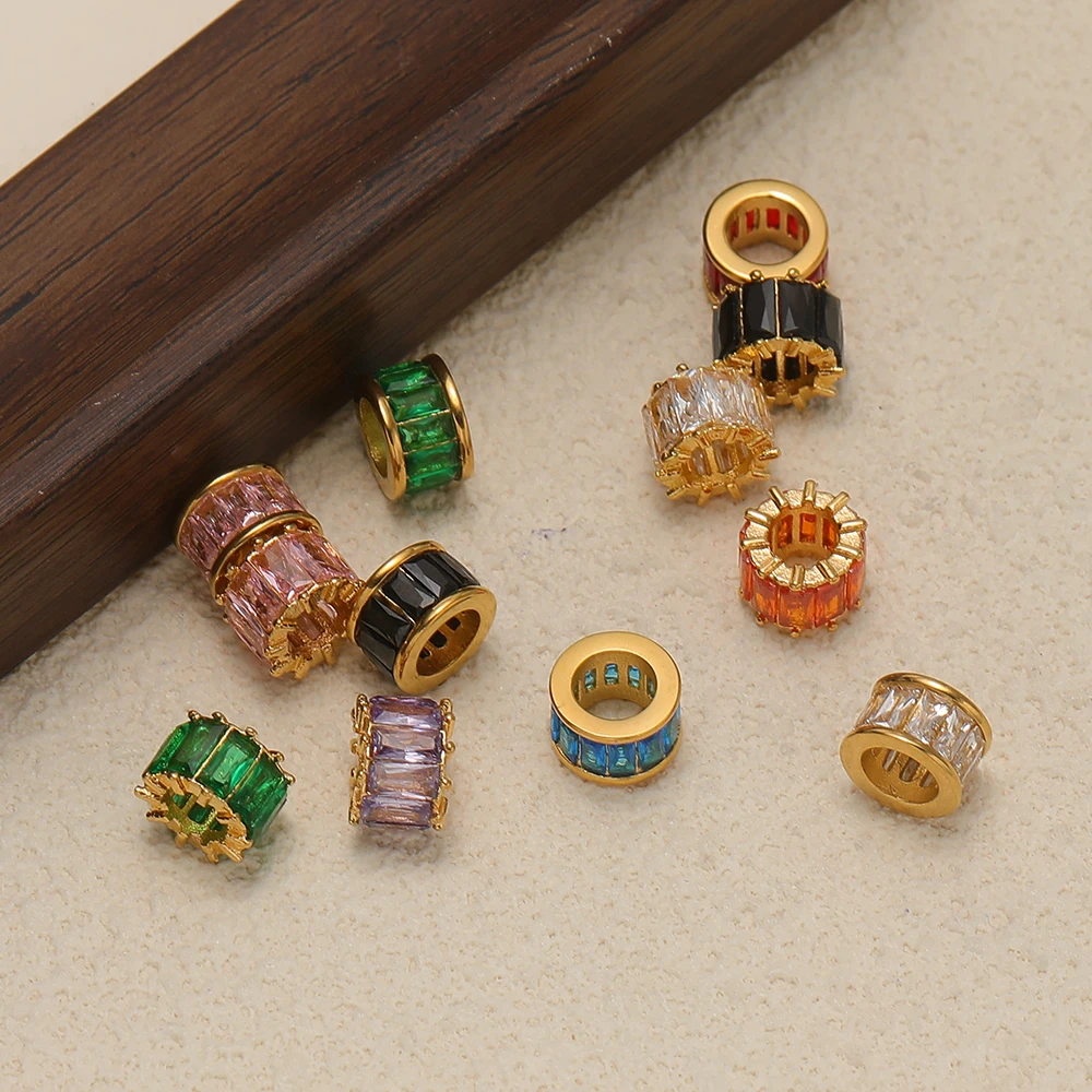3 Stück Edelstahl-Rad-Zirkon-Perlen, lose Perlen für die Schmuckherstellung, elegante Charms für Damen, Armband- und Halskettenzubehör – Detail 4